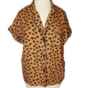 Madewell Pajama Set Shorts and top Brown with Black Polka dots Size Medium